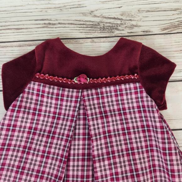 Little Bitty Vintage Set 12m Burgundy Plaid Dress & Coat with Velvet Trim - Picture 5 of 9